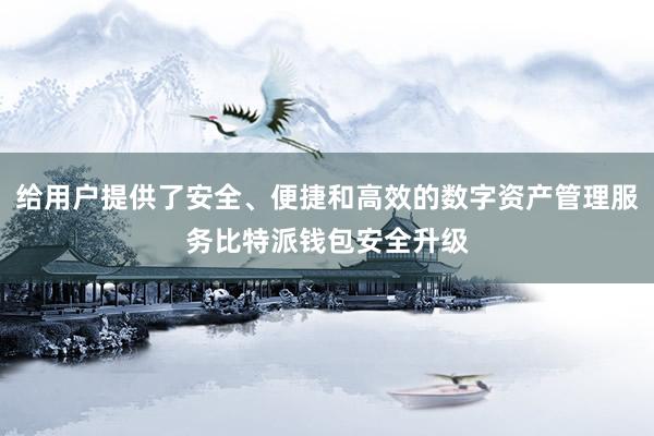 给用户提供了安全、便捷和高效的数字资产管理服务比特派钱包安全升级